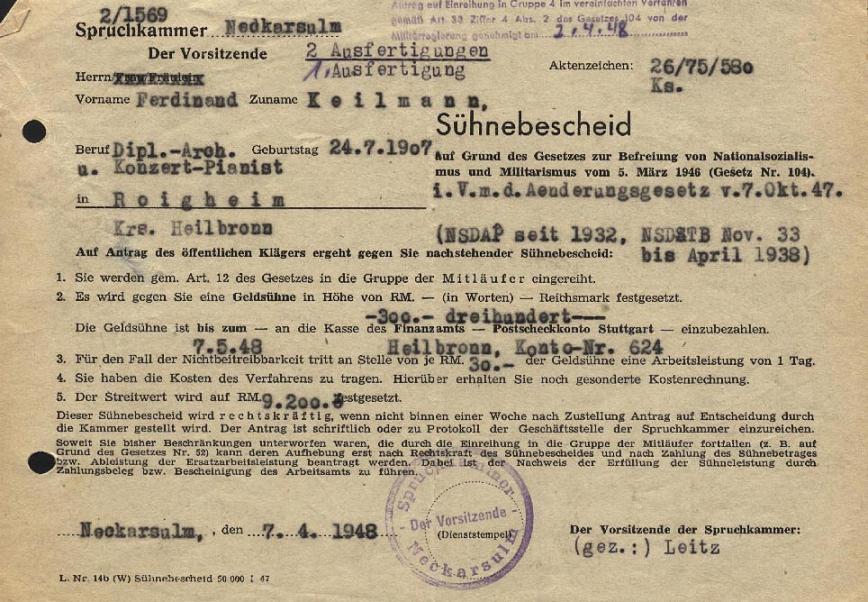 Sühnebescheid 1948