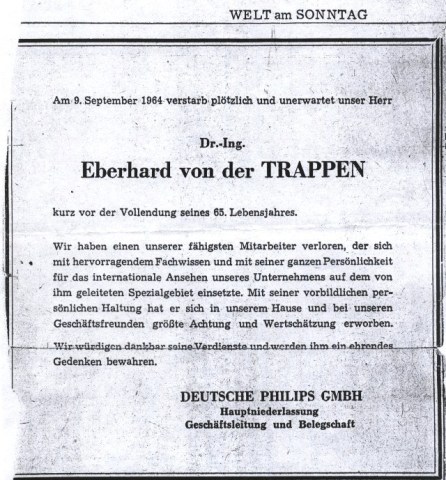 Todesanzeige Eberhard von der Trappen