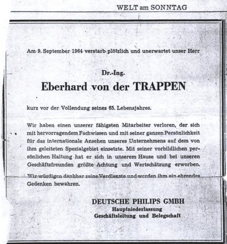 Todesanzeige Eberhard von der Trappen