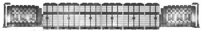 Längsansicht der Innenfassade des Berliner Südbahnhofs