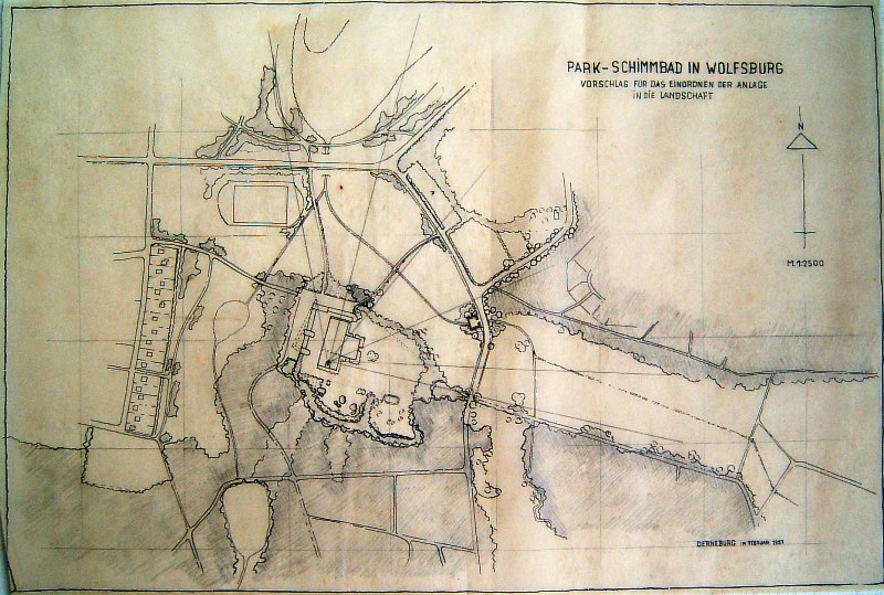 Lageplan des Parkschwimmbades Wolfsburg mit Sichtachsen