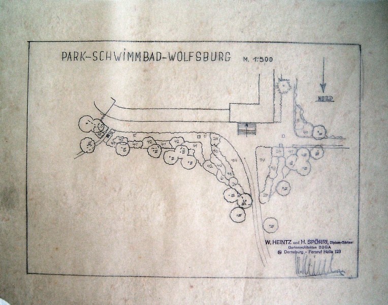 Grünplanung für den Eingangsbereich des Parkschwimmbades